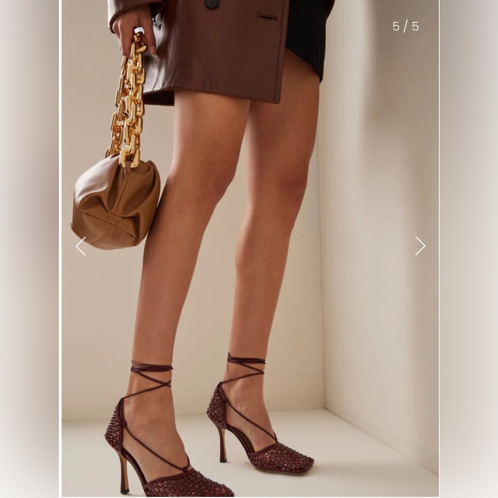 Elegant Burgundy Bottega Veneta stretch Crystal embellished Mesh sandals - Picture 4 of 9